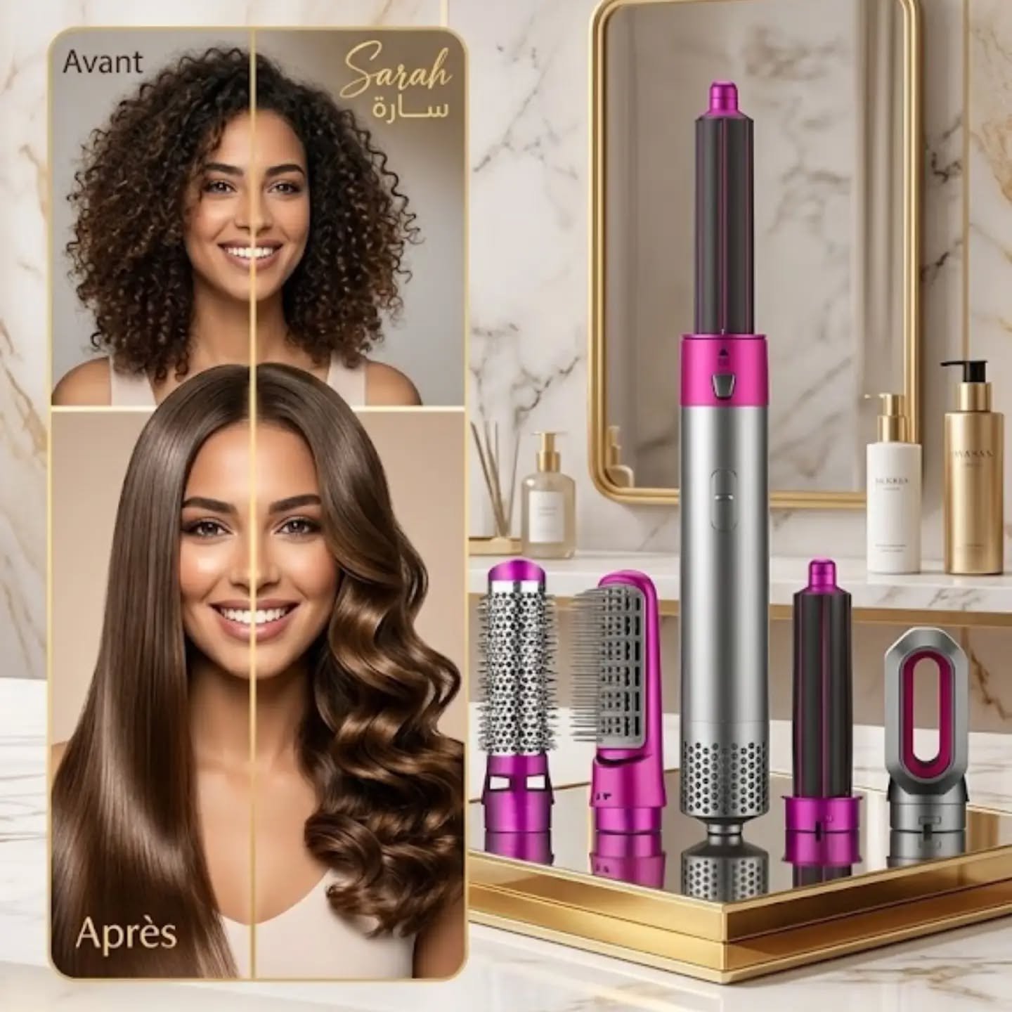 Brosse 5 en 1 à air chaud Sèche-cheveux Boucleur Lisseur
