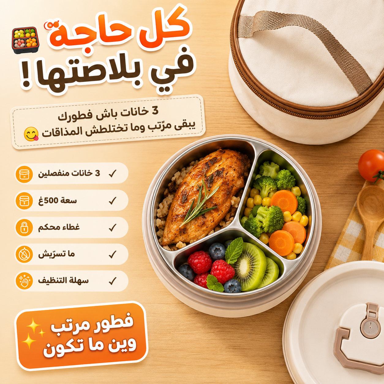Ensemble lunch box a 3 compartiments