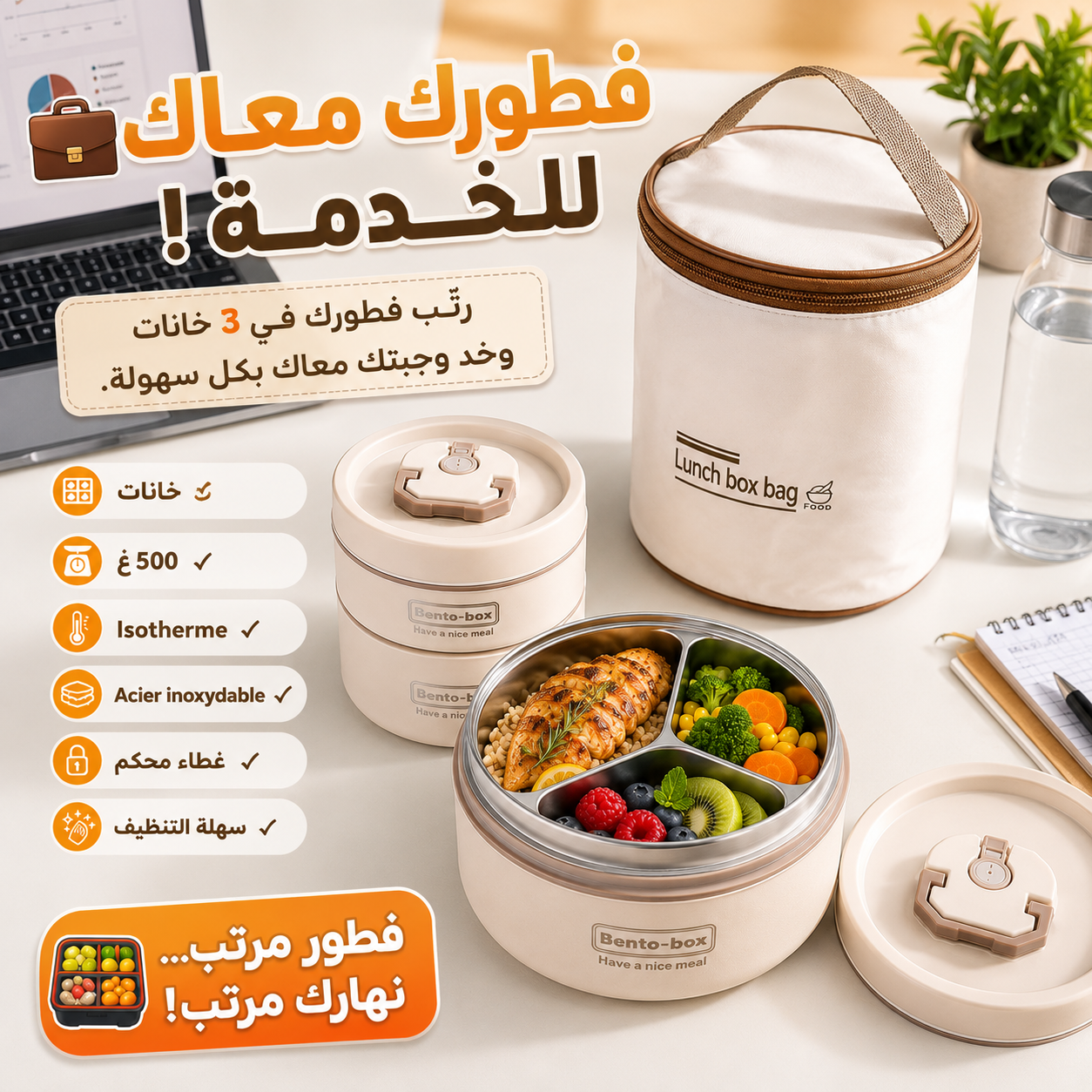 Ensemble lunch box a 3 compartiments