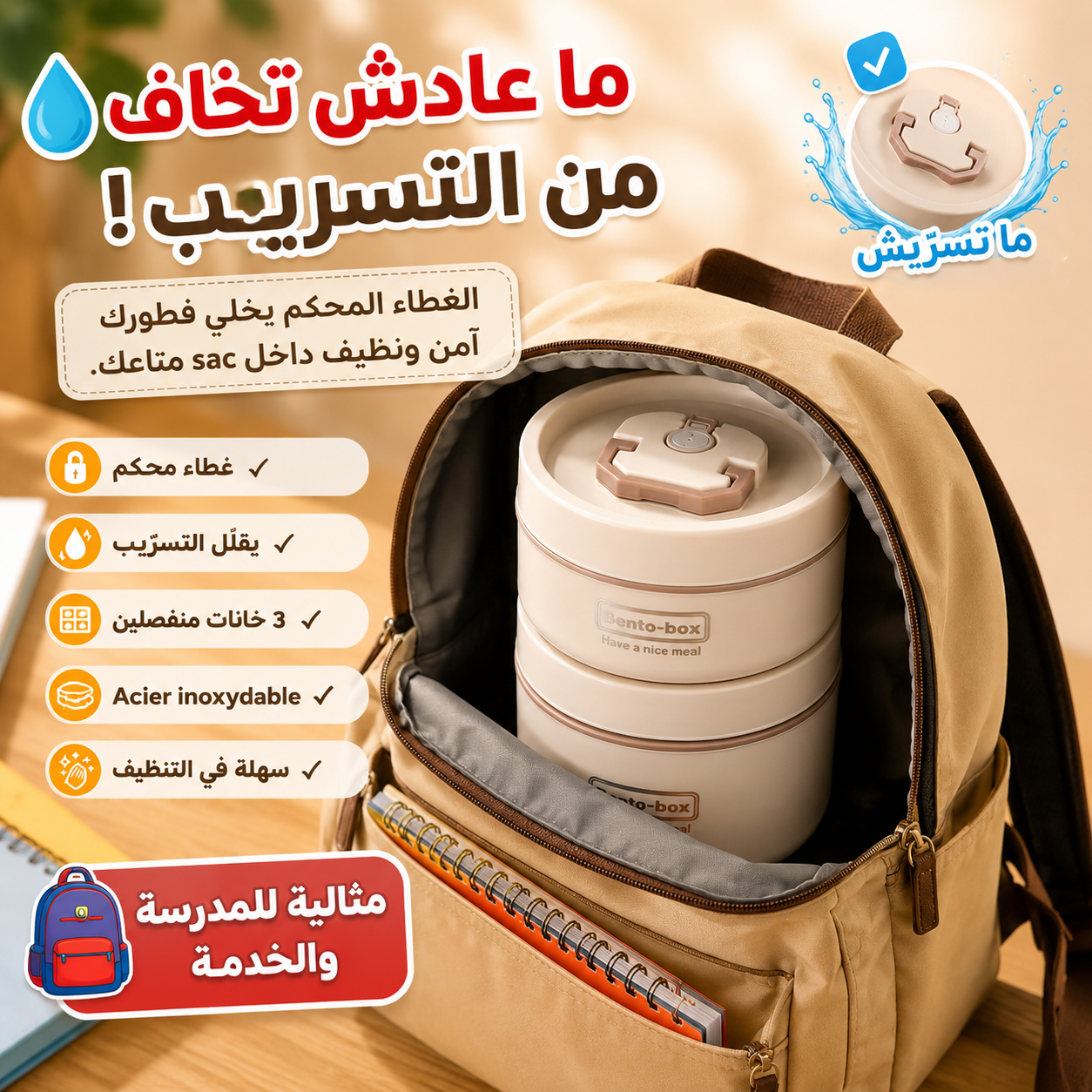 Ensemble lunch box a 3 compartiments